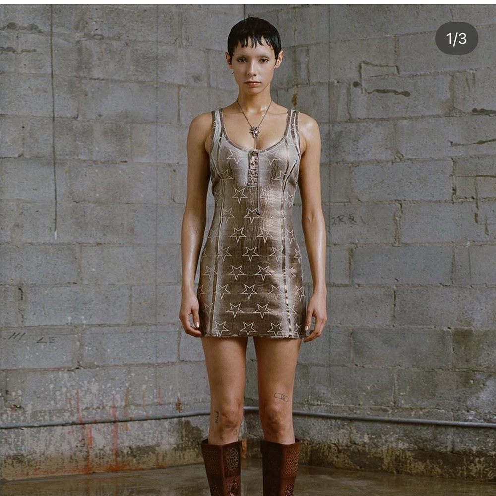 Marc Jacobs Heaven Daisy Laminated Rib  Mini Dress Size Medium